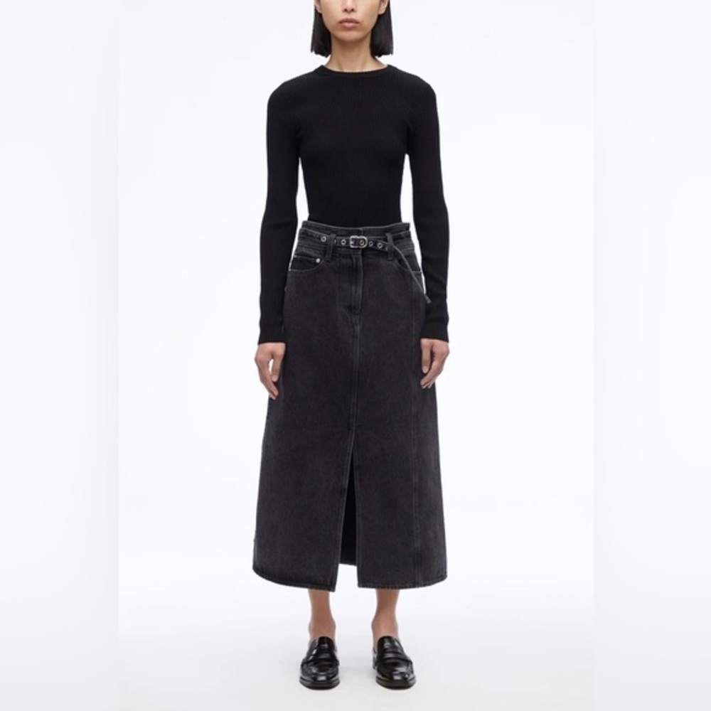 3.1 Phillip Lim Womens black A line Belted Denim skirt